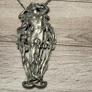 sandyVal 1971 Pewter Elegant Woman Statement Necklace Mythical Vintage Goddess